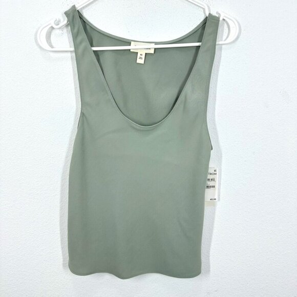 Nordstrom Open Edit Green Halo Plunge Shell Tank V Neck Classic Minimalist NWT - Picture 1 of 6